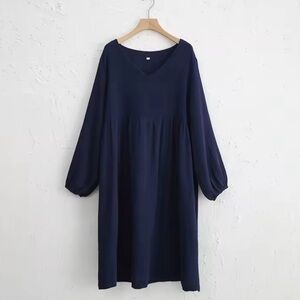 NWOT! 100% Cotton Gauze Long Sleeve Dress | Navy | XL